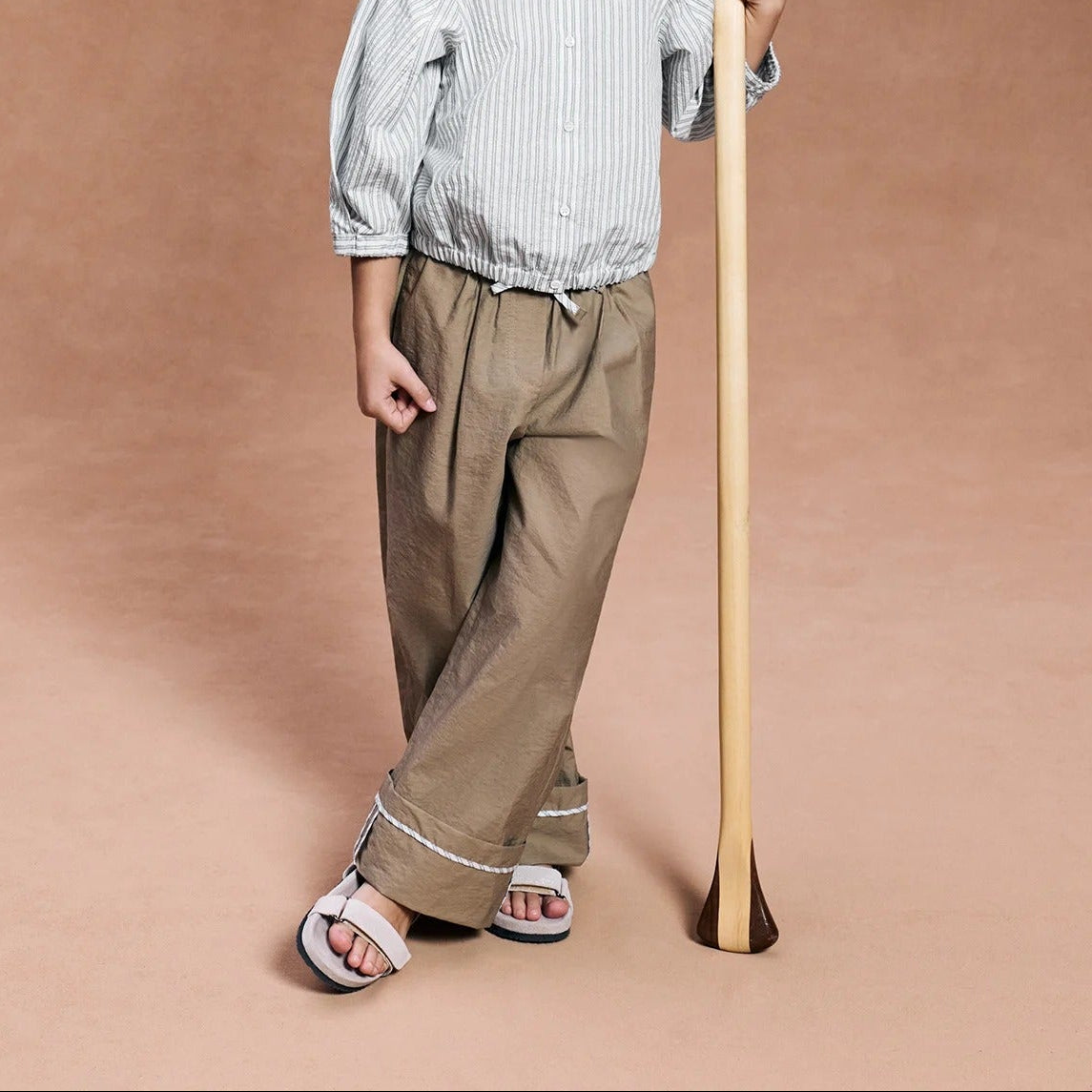 Children's brown drawstring wide leg trousers