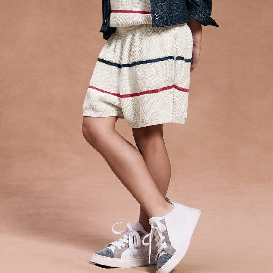Children's striped knit shorts with elastic waist